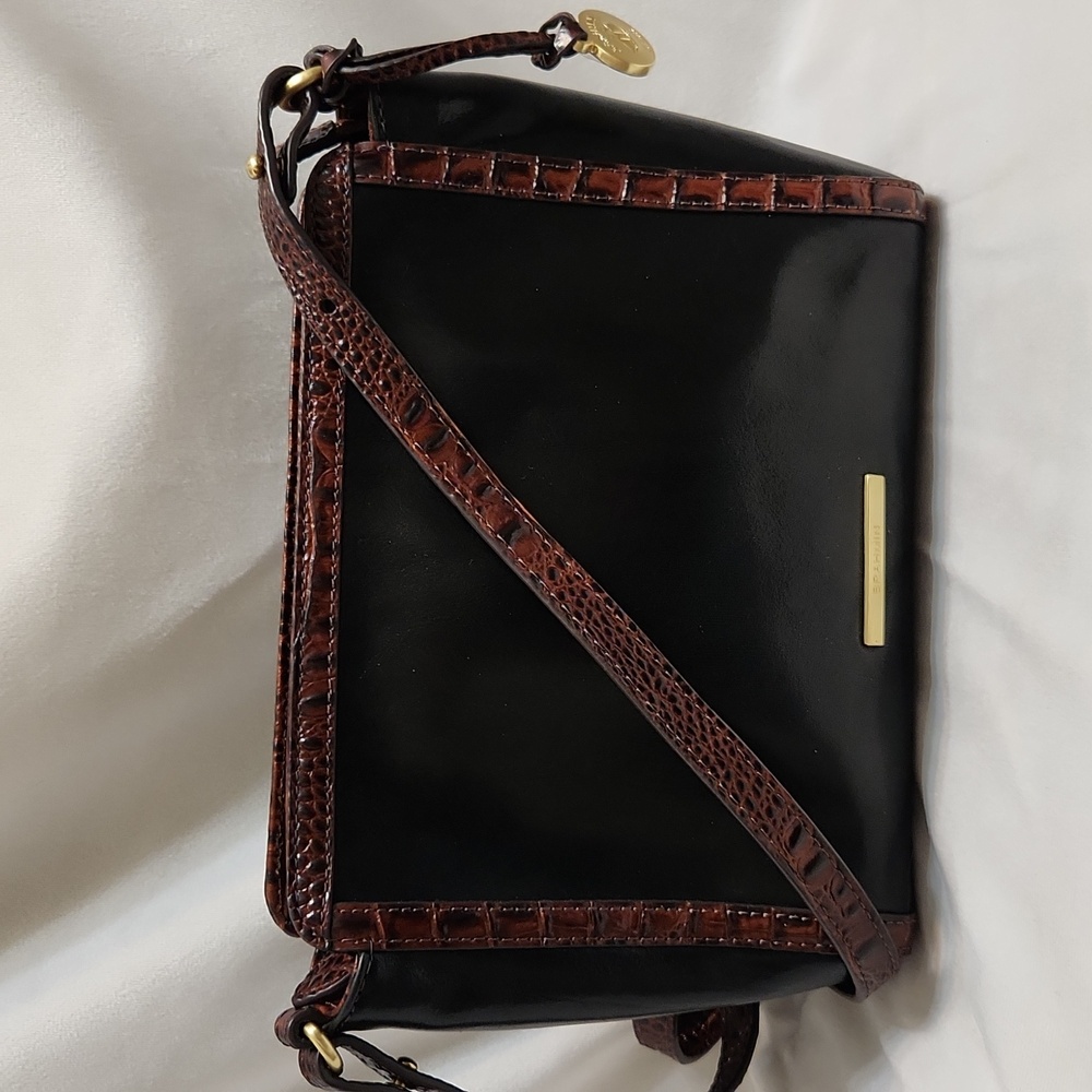 Brahmin Tuscan Tri-texture Carina Black Brown Leather Shoulder Bag